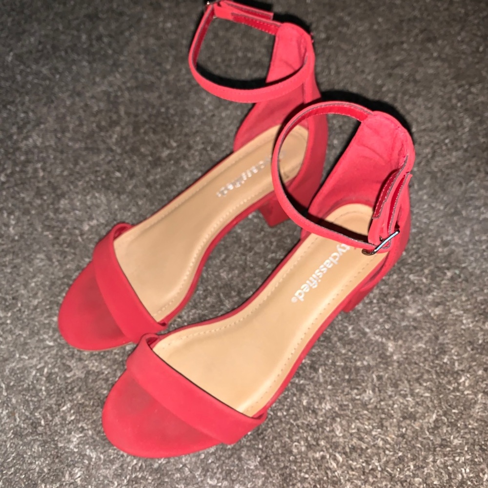 Red chunky heels